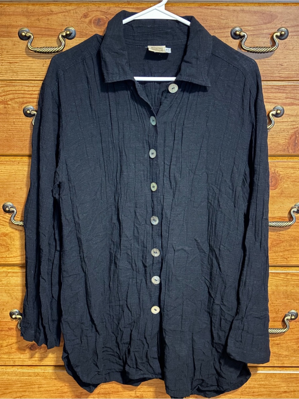 Meng Design 100% Linen Black Oversized Button Down Lagenlook Shirt.
